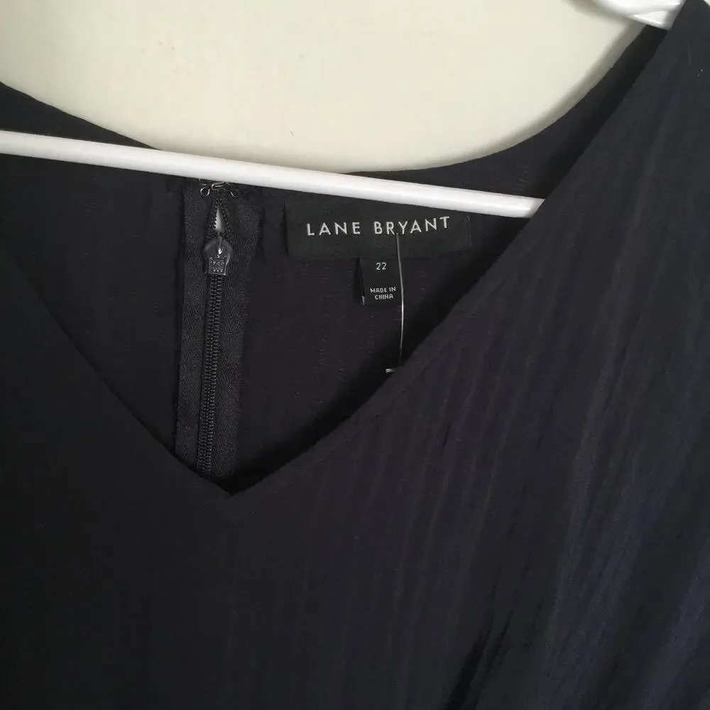 Lane Bryant Tiered Crepe Maxi Dress Blue Colorblock Long Sleeves v neck Sz 22P - Picture 4 of 10